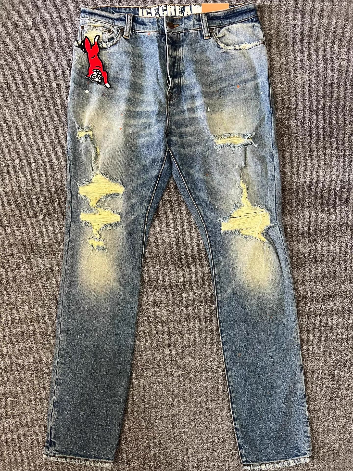Billionaire Boys Club BBC ICECREAMSplatter Flying Dog Washed Jeans。 Q7 Size US 32 / EU 48 - 1 Thumbnail
