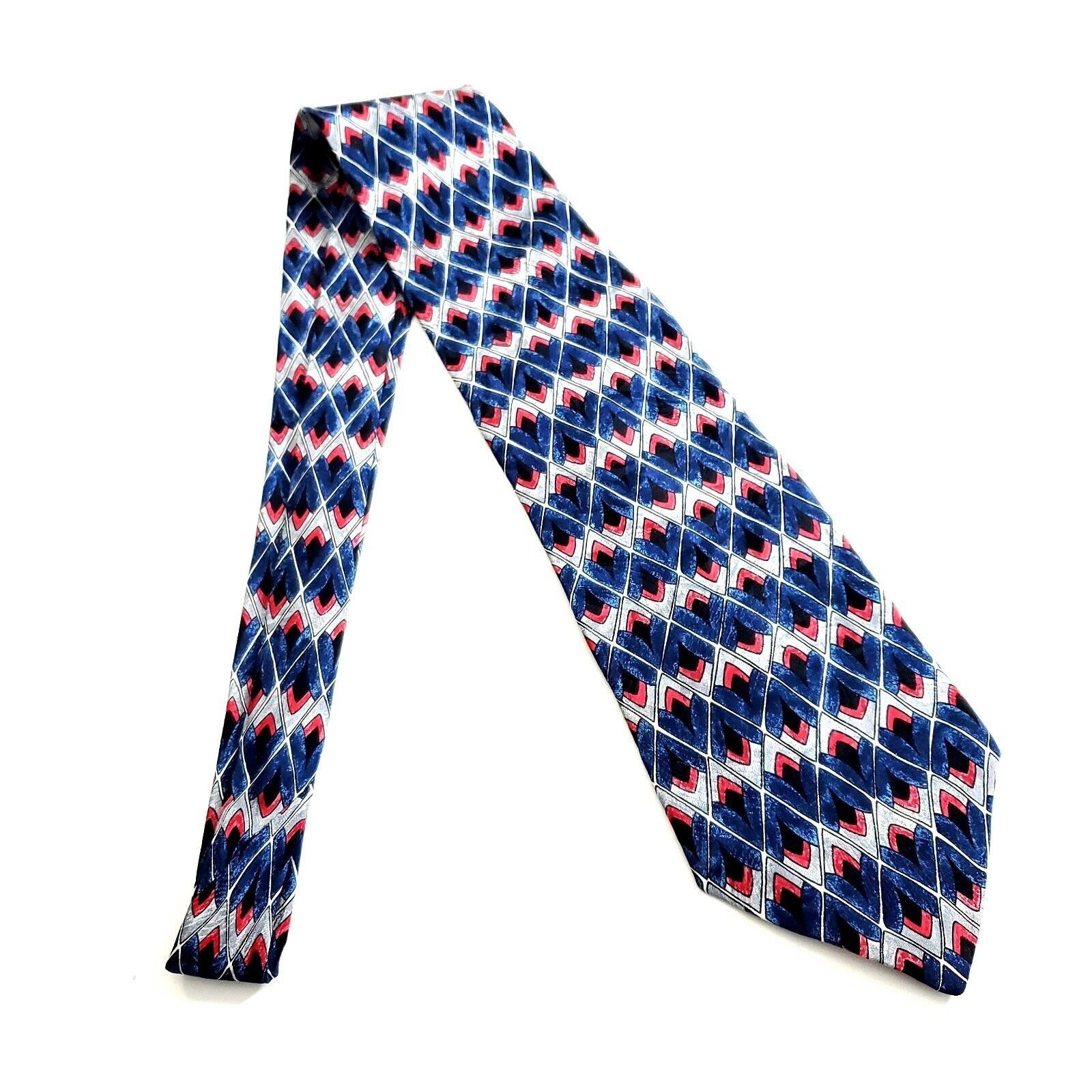 Vintage JT Beckett Blue Gray Red Geometric Print Wide Silk Tie Size ONE SIZE - 6 Thumbnail