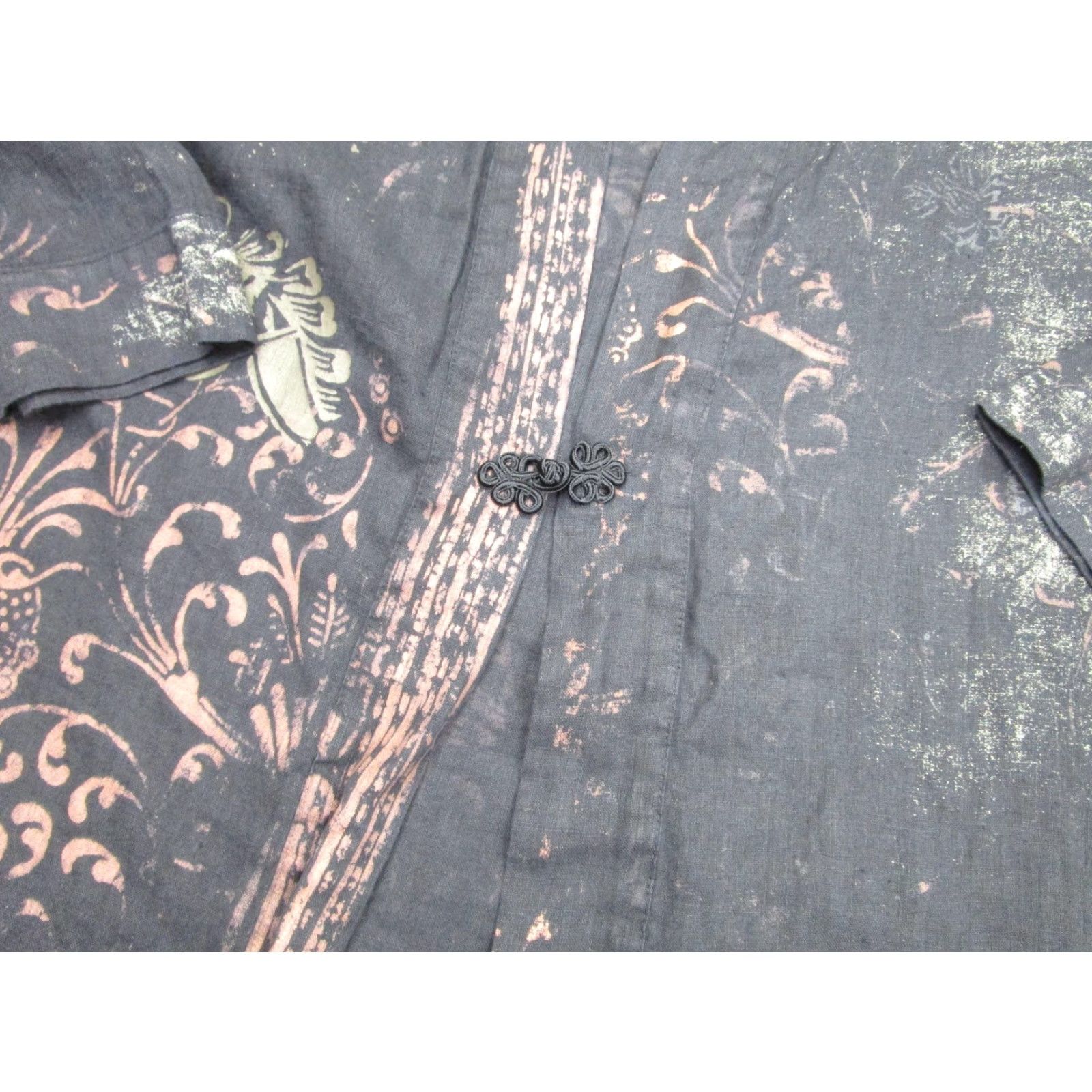 Vintage Chicos Jacket Womens 2 Black Linen Floral Boho Artsy Whimsigoth Kimono y2k grung Size XS / US 0-2 / IT 36-38 - 4 Thumbnail