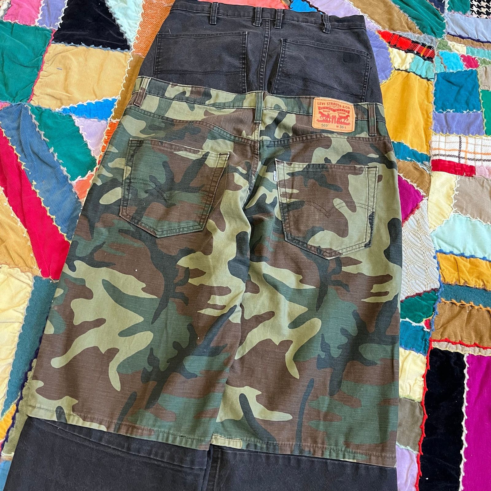 Other Upcycled False Sagging Black With Camo Baggy Work Pant 32x32 Size US 32 / EU 48 - 4 Thumbnail