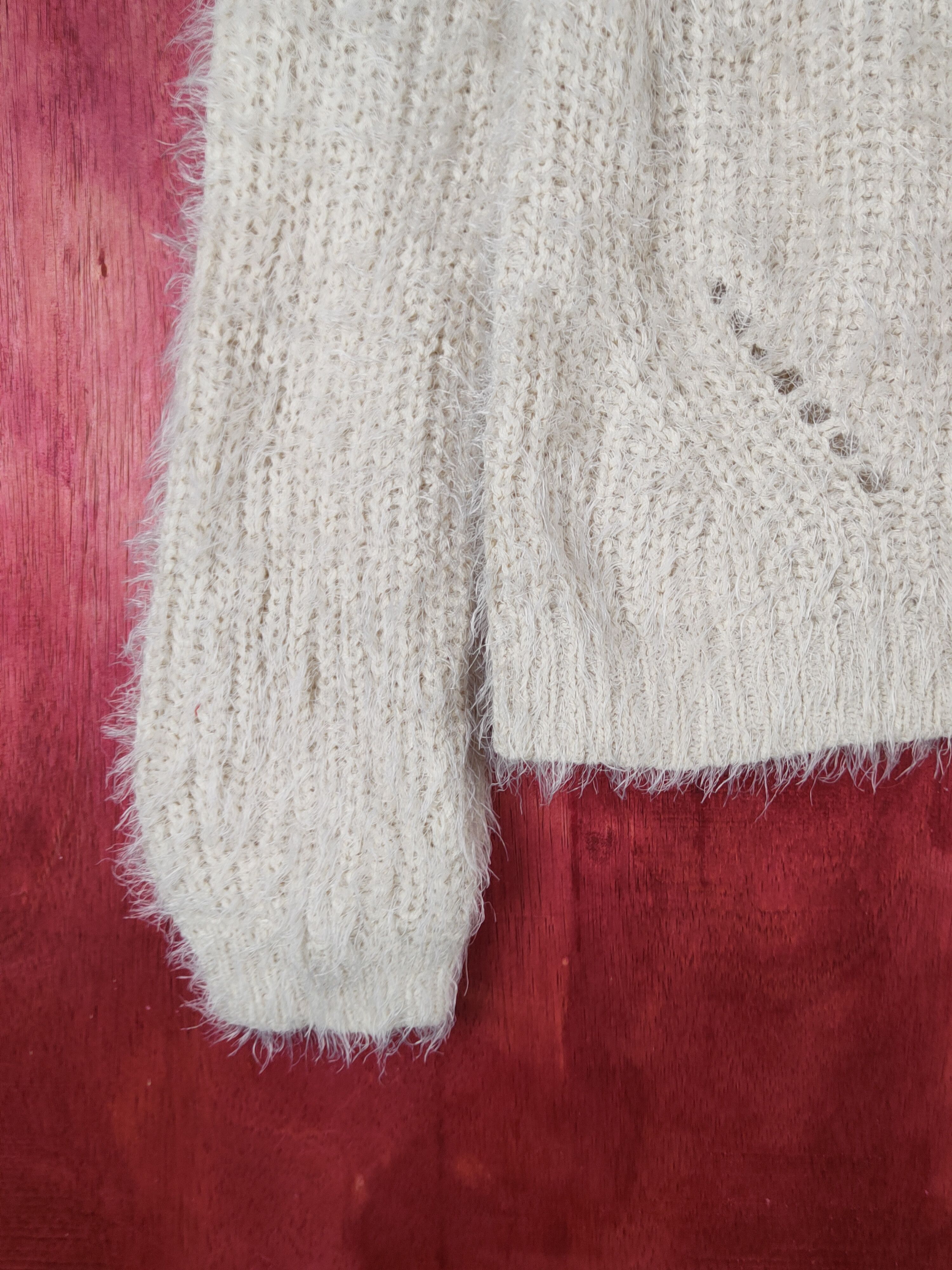 Homespun Knitwear Gorge Cream Shag Shaggy Fur Mohair Knitwear #S2275 Size S / US 4 / IT 40 - 4 Thumbnail