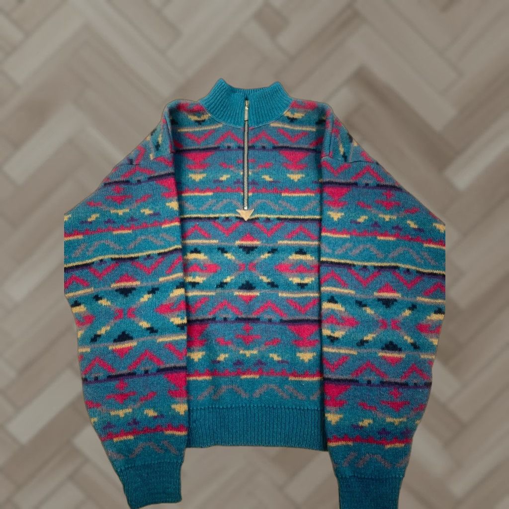 VINTAGE Orvis Sweater 1/4 Zip L Wool Pullover Mens Multicolor 100% Pure Wool - Fall Winter Southwestern USA #7180