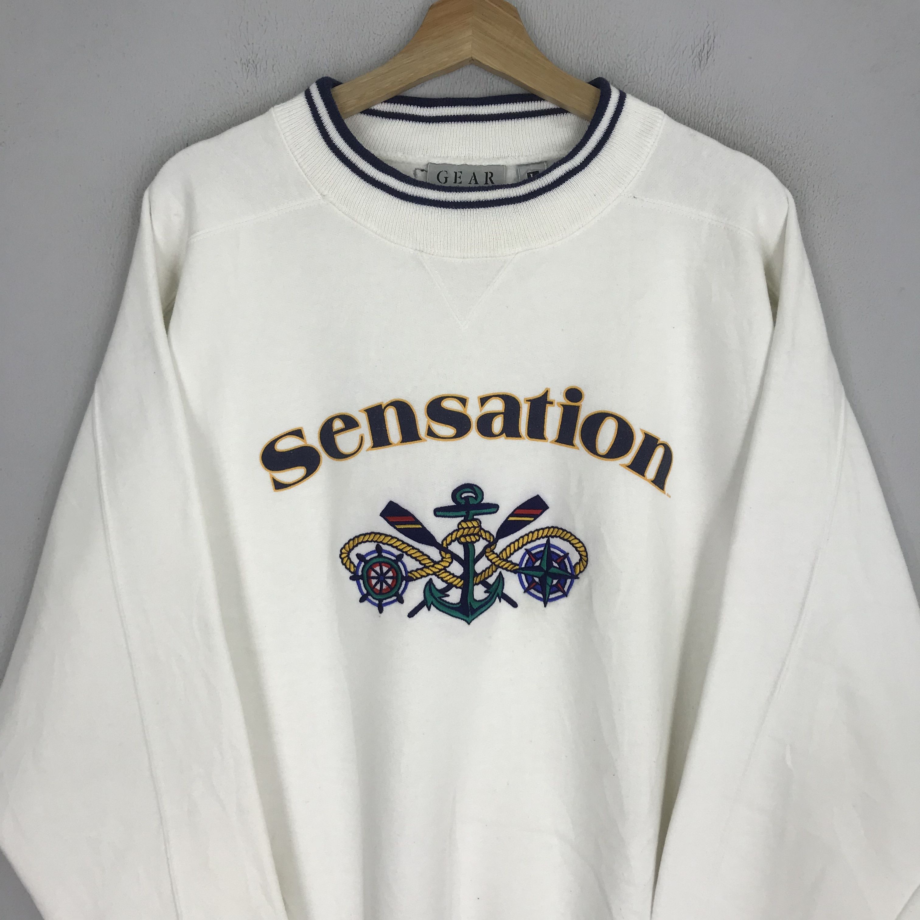 Vintage Vintage 90's Sensation White Sweatshirt Large - 358 Size US L / EU 52-54 / 3 - 3 Thumbnail