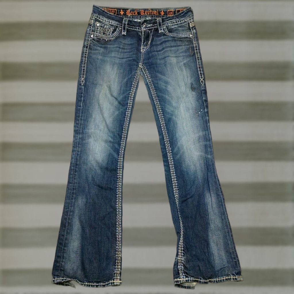 Vintage Rock Revival Jeans Kai Bootcut Womens 28x29 Dark Wash Low Rise Cowgirl Grunge Jeans Size 28" / US 6 / IT 42 - 1 Thumbnail
