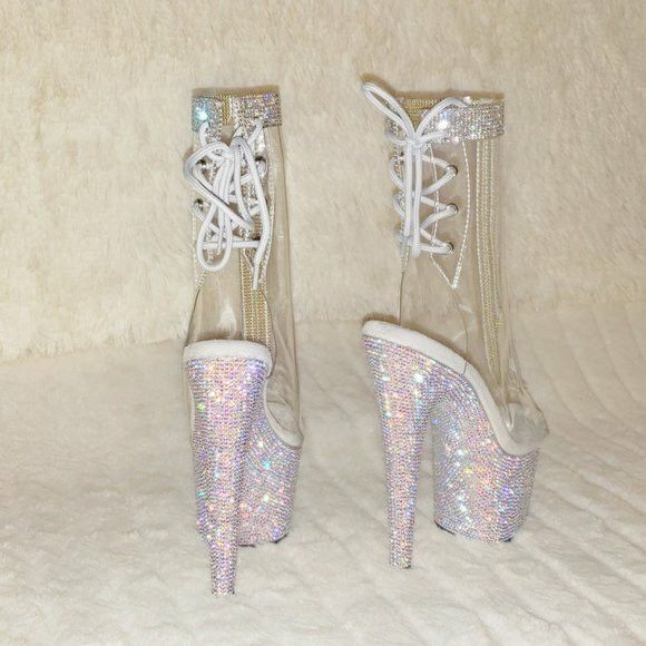 Other 1018C Bejeweled Rhinestone Platform & Trim Ankle Boots High Size US 7 / IT 37 - 2 Thumbnail
