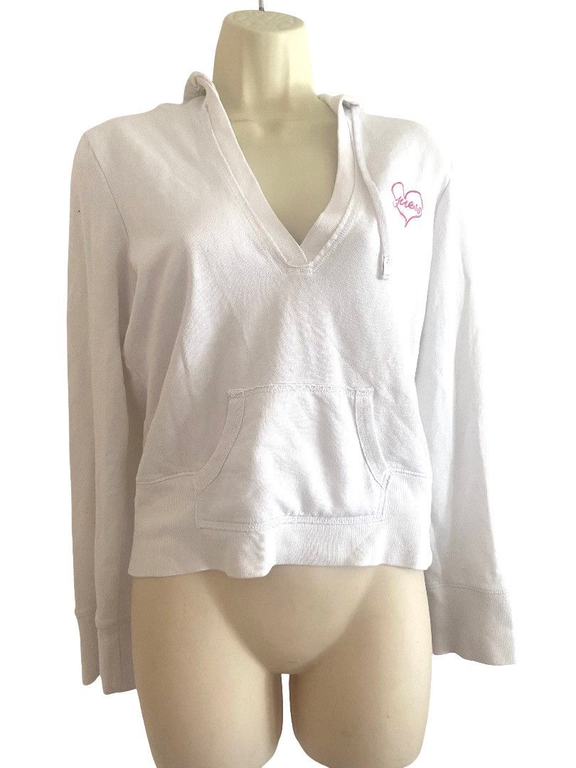 Guess 📣 Vintage Guess Jeans Cropped Hoodie White Y2K Sweatshirt L Size L / US 10 / IT 46 - 4 Thumbnail