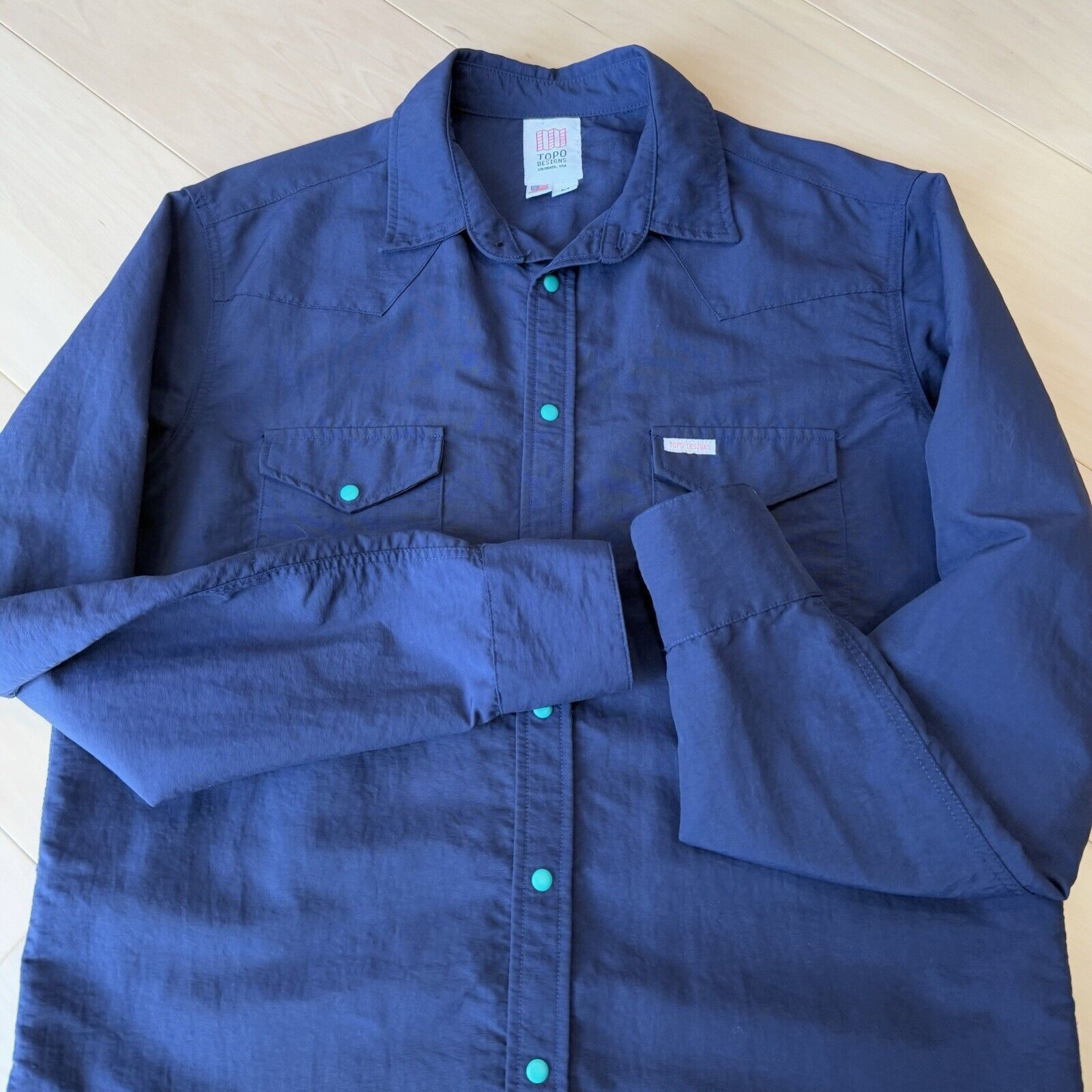 Topo Designs Topo Designs Shirt Medium Blue Nylon Button Up Workwear Size US M / EU 48-50 / 2 - 4 Thumbnail