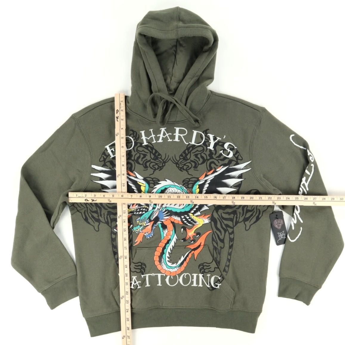 Ed Hardy Ed Hardy Dragon Tiger Tattoing Solid Long Sleeve Hoodie Green Men M Shirt Size US M / EU 48-50 / 2 - 3 Thumbnail