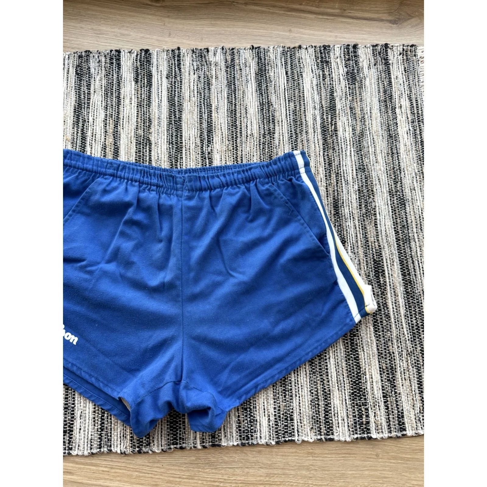 Wilson VINTAGE Wilson RARE FADED SATIN SHORTS USA SOCCER FOOTBALL BLUE Sz M-L Shirt Mens 80s Football Shorts Vintage Shorts Distressed Size US 31 - 3 Thumbnail
