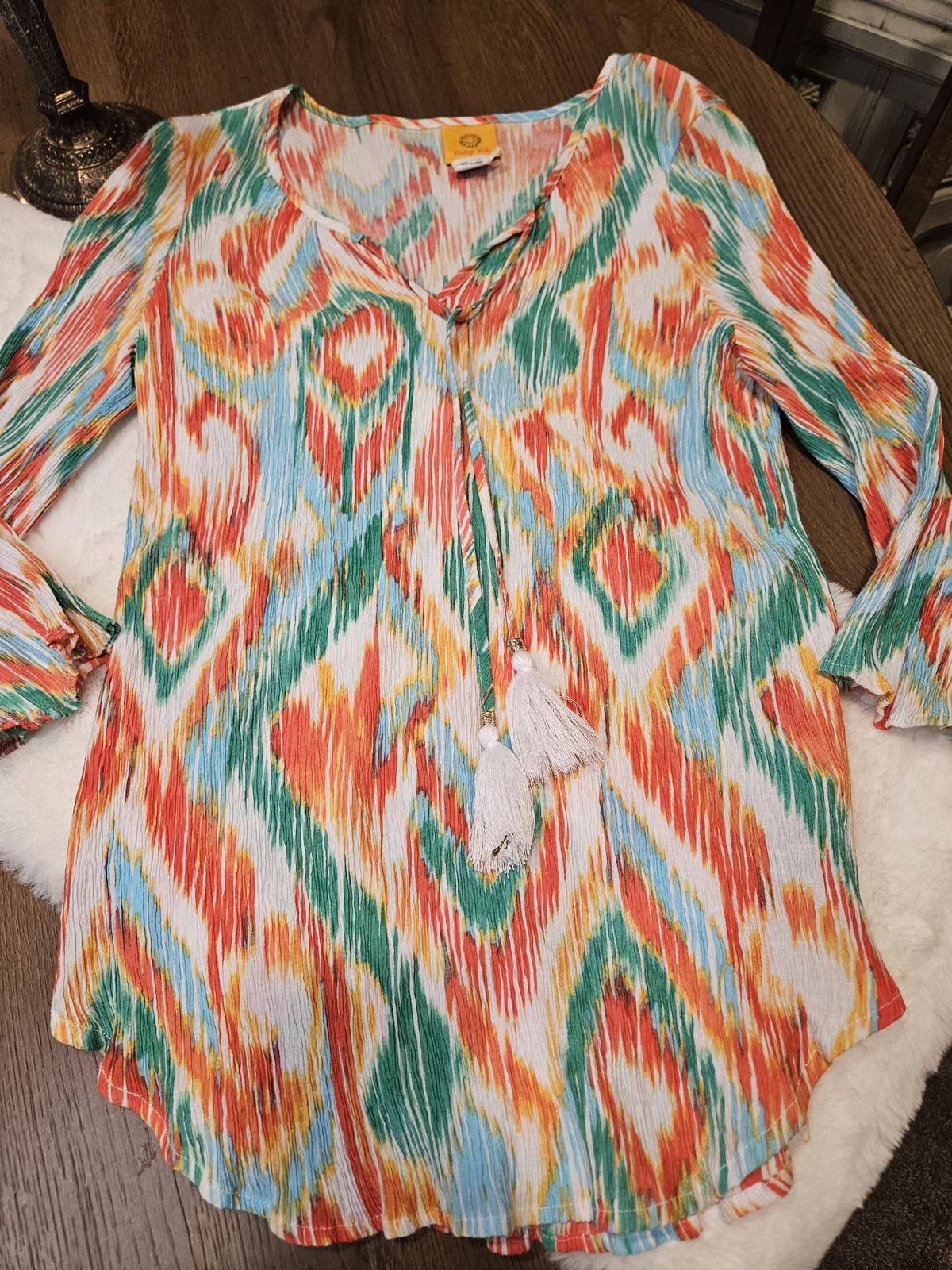 Designer Colorful Ruby Rd. Tunic Top - Size L Size L / US 10 / IT 46 - 8 Thumbnail