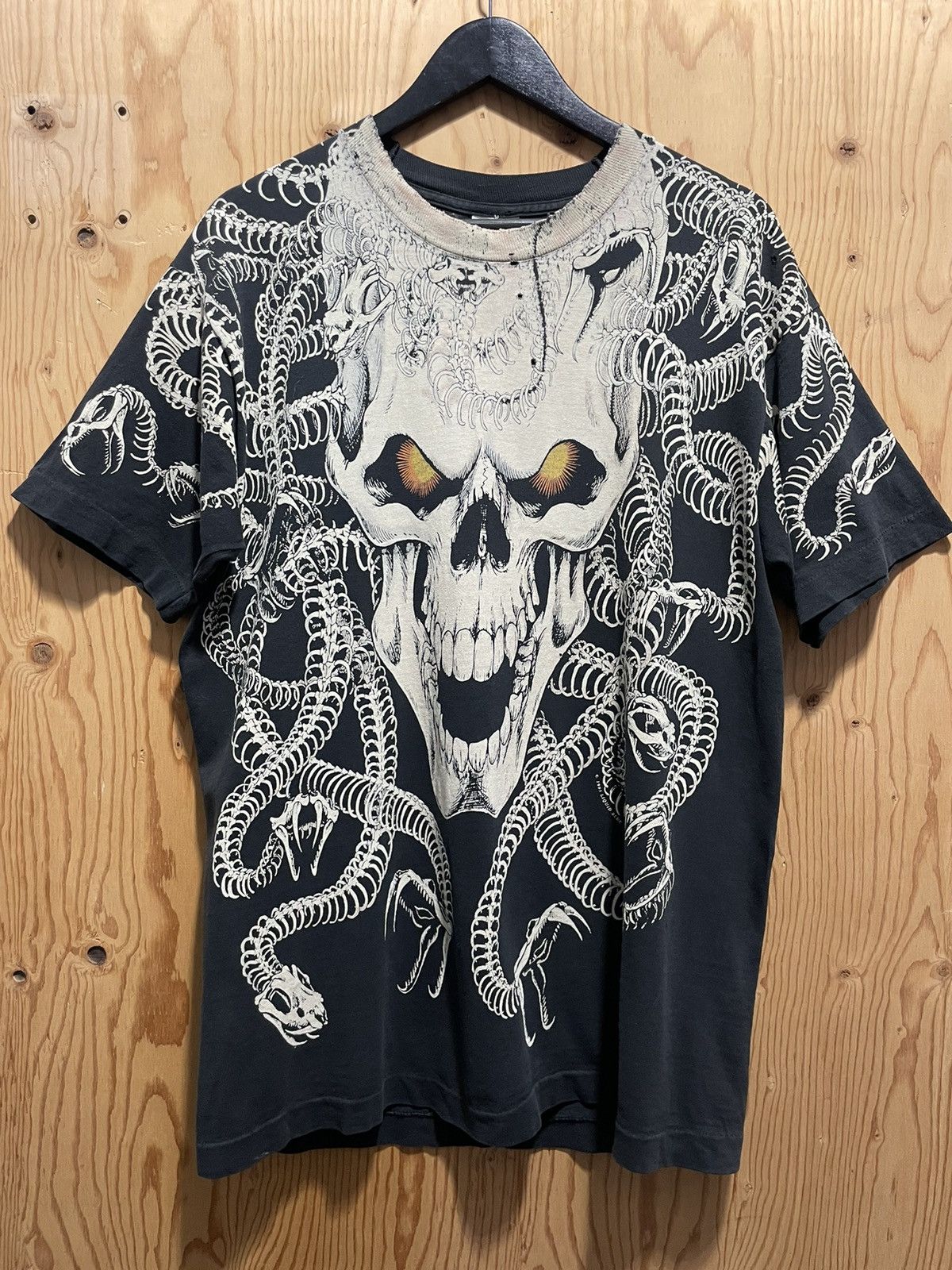 1993 Skull Medusa snake skeleton 90s graphic tee Liquid Blue
