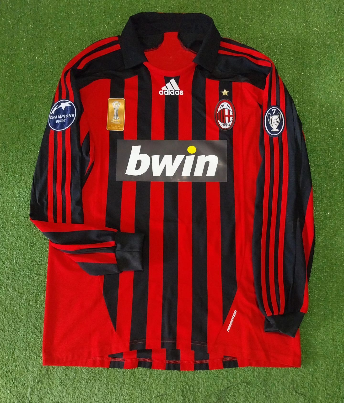 image of Adidas x Soccer Jersey Ac Milan Home 2007 Player Issue Ricardo Kaka Jersey Football in Red Black (S