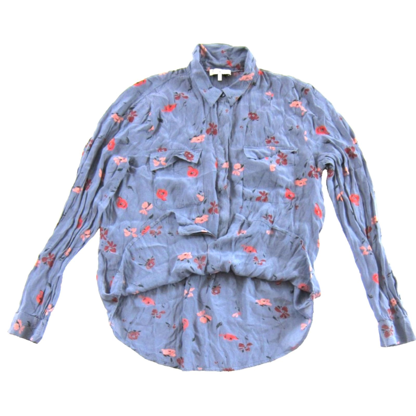 Lucky Brand Lucky Brand Floral Collared Long Sleeve Silky Blouse M Blue Size M / US 6-8 / IT 42-44 - 5 Thumbnail