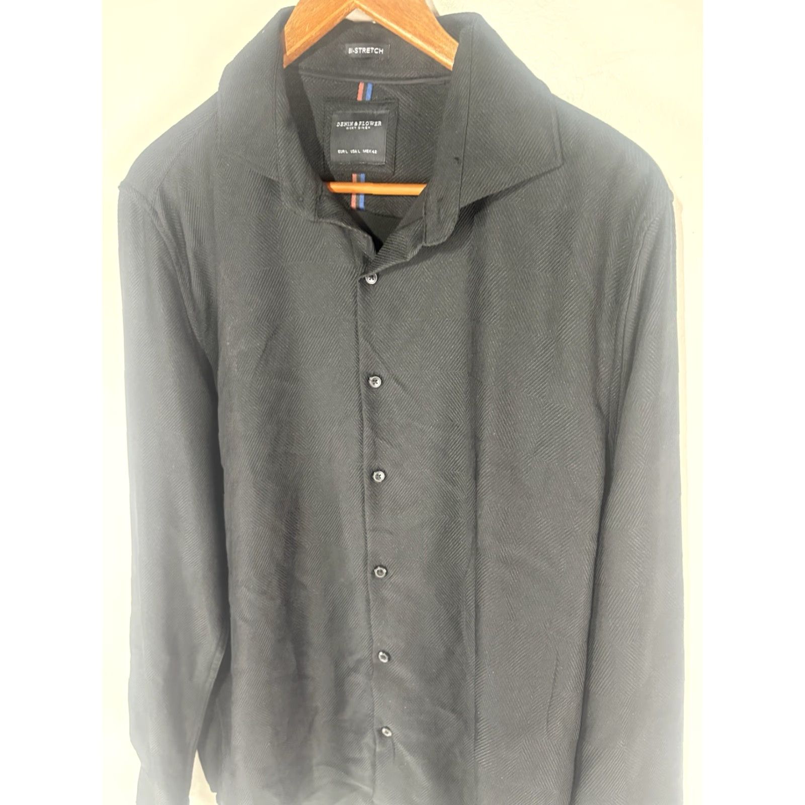 Denime Denim & Flower Ricky Singh Shirt Men’s L Black Button-Up Woven Textured Long Sleeve Solid Size US L / EU 52-54 / 3 - 2 Thumbnail