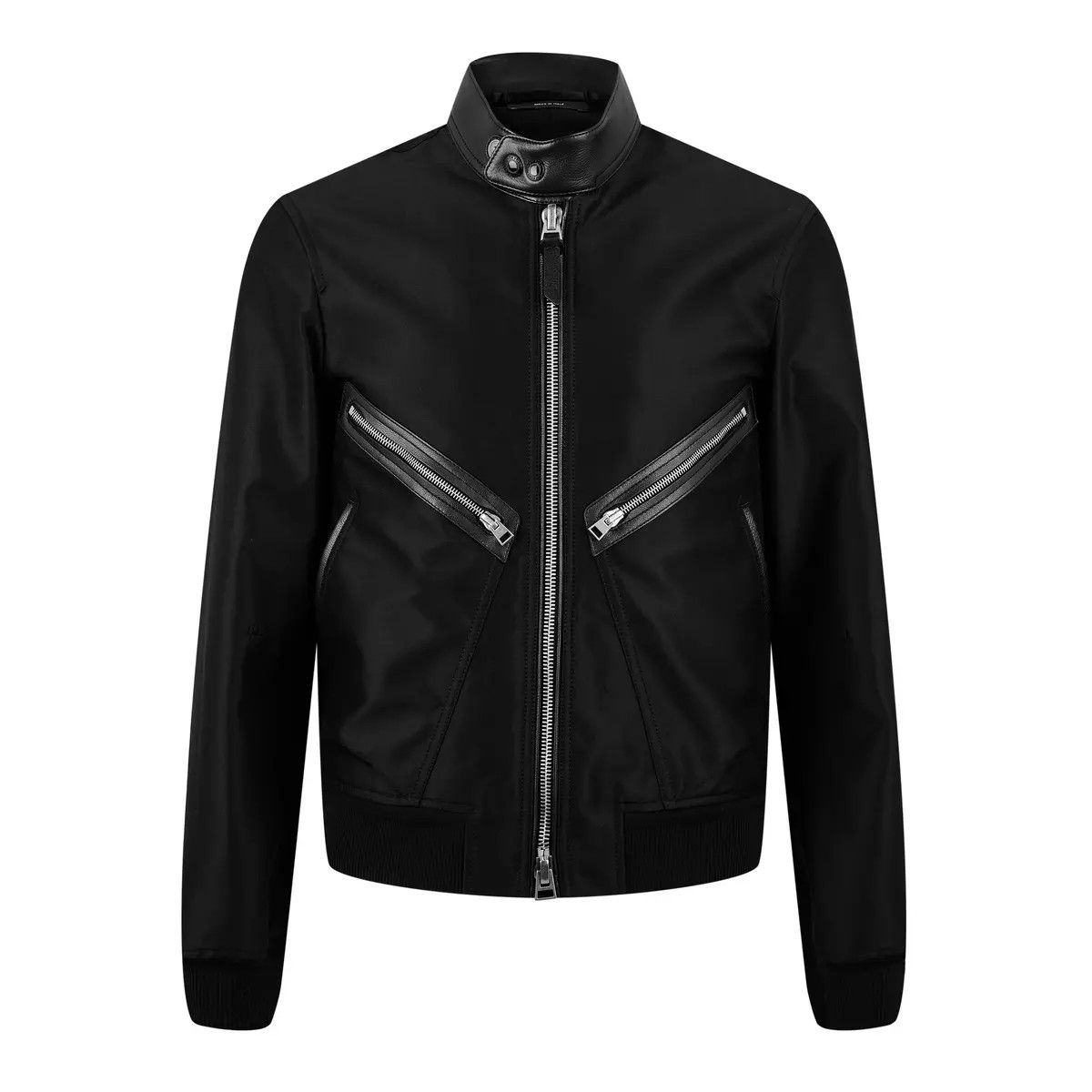 Tom Ford o1w1db10225 OBS027 Leather Trimmed Bomber Jacket in Black Size US XXL / EU 58 / 5 - 1 Thumbnail