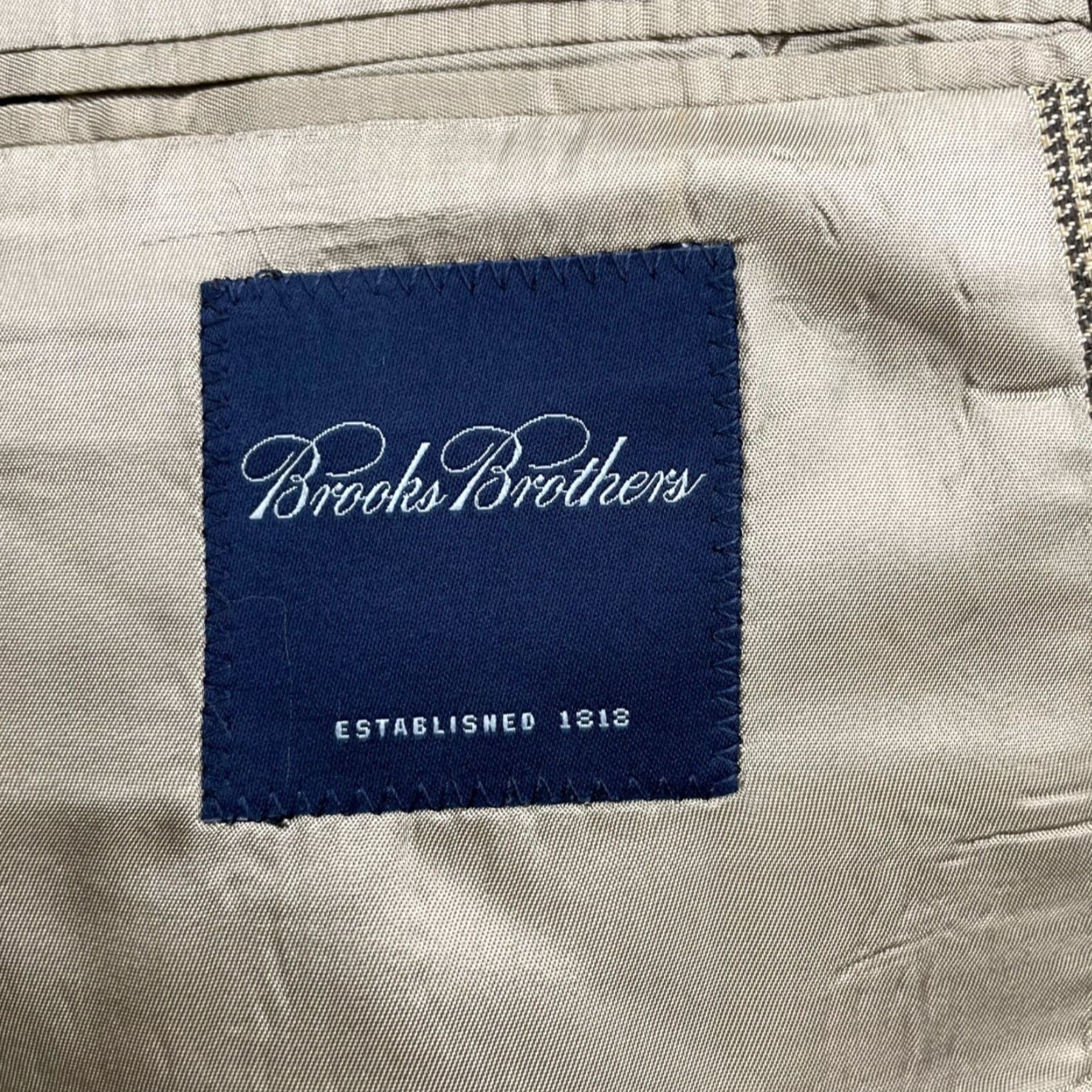 Brooks Brothers Brooks Brothers Men's Blazer 100% Wool Beige/Green Glen Plaid 2-Button 46L Jacket Long Mens Size 46R - 6 Thumbnail