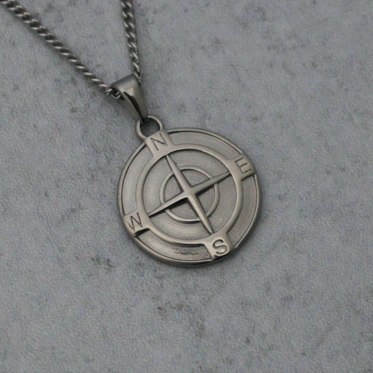 Jewelry Silver Compass Pendant Necklace & 3mm Rope Chain Set Size ONE SIZE - 5 Thumbnail