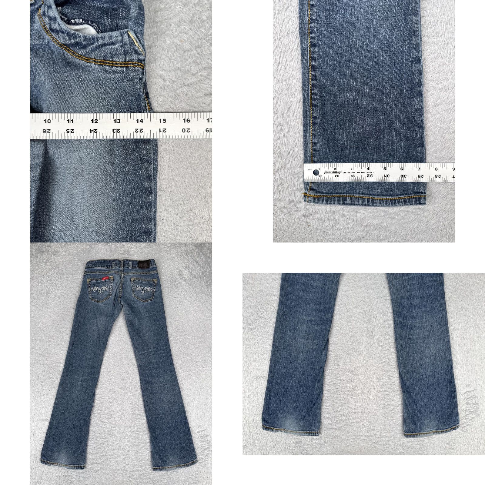 Denime JAGTHUG Jeans Bootcut Juniors 26 Blue Med Wash Low Rise Denim 26x30 Embroidered City Womens Juniors Jeans Bag Size 26" / US 2 / IT 38 - 9 Thumbnail