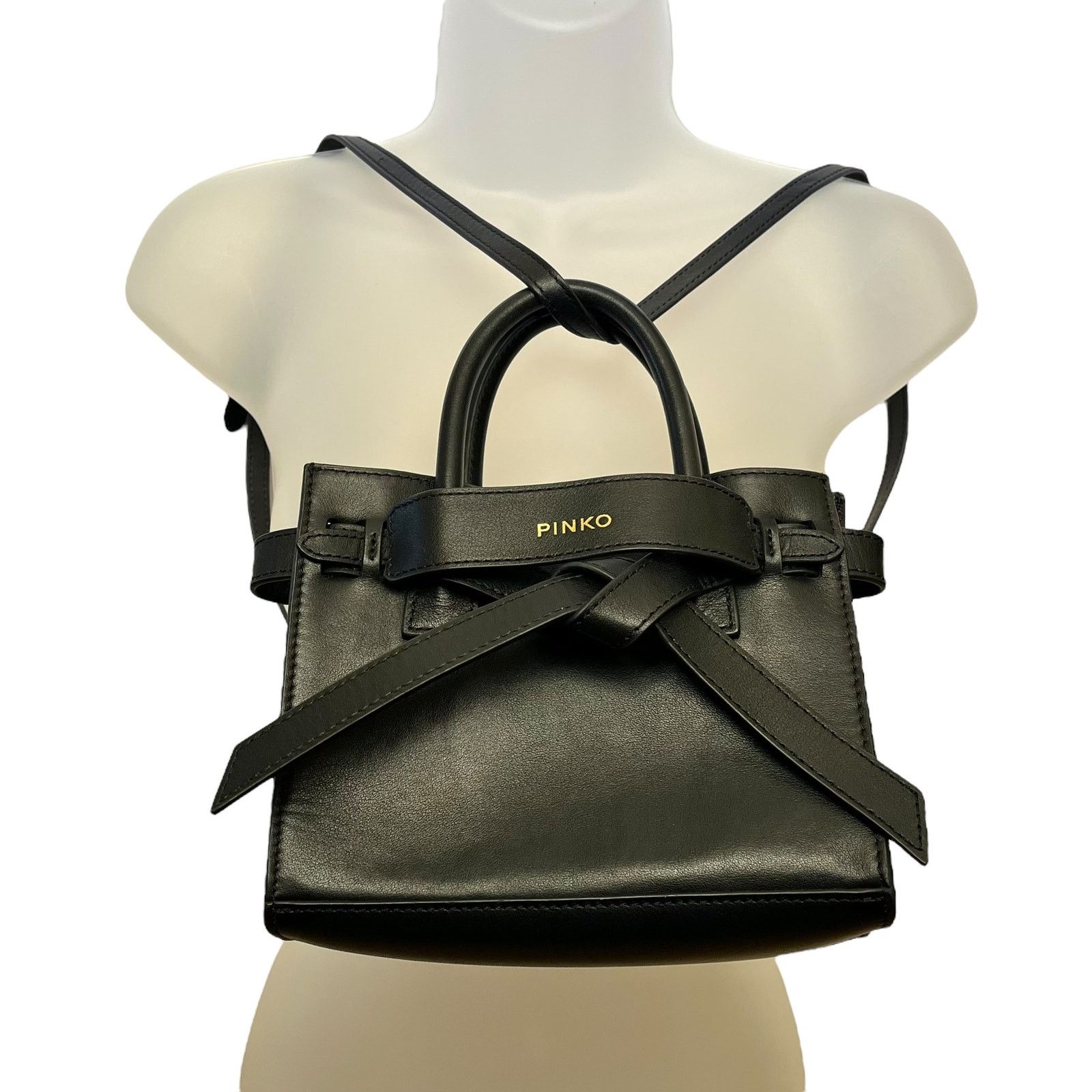 Pinko Pinko Black Leather Bow Tie Convertible Satchel Backpack Size ONE SIZE - 7 Thumbnail