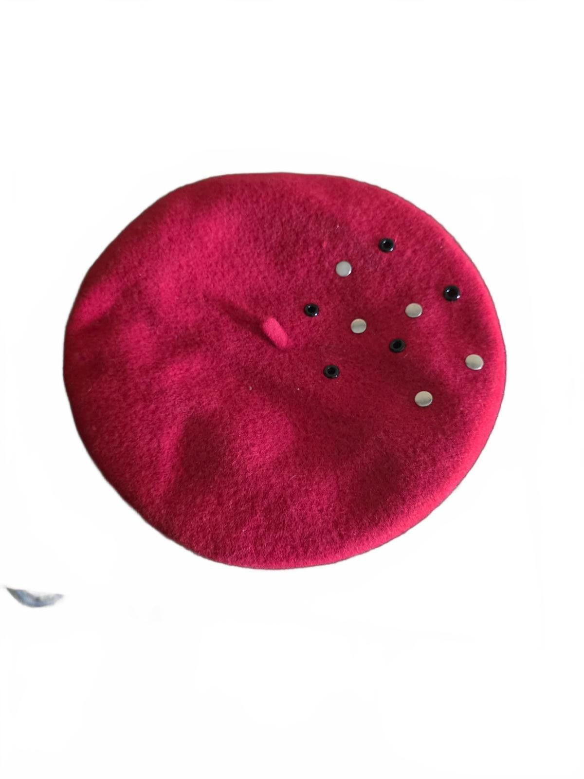 The Unbranded Brand Red Wool Beret with Decorative Studs One Size Fits Most Size ONE SIZE - 2 Thumbnail