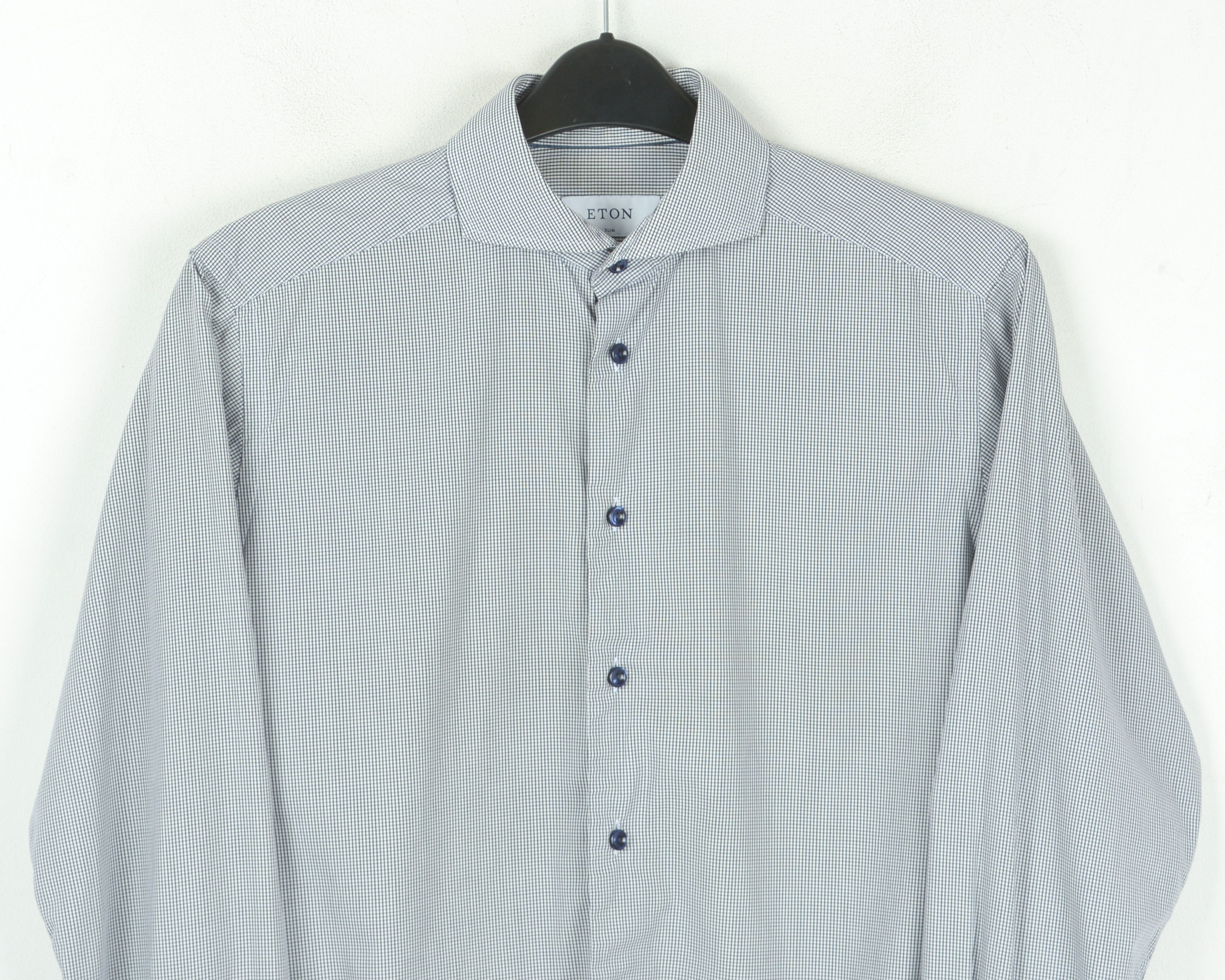 Eton Men 15 1/2" Size 39 Slim Fit Formal Single Cuffs Shirt Check Size US M / EU 48-50 / 2 - 2 Thumbnail
