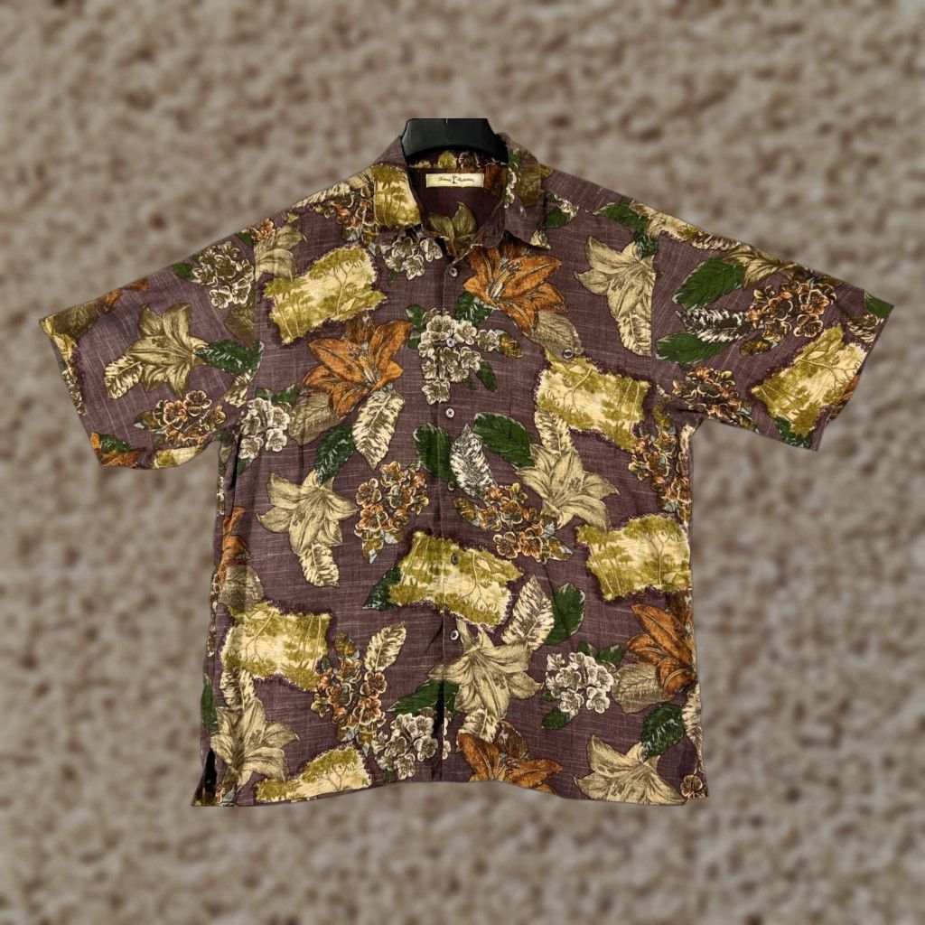 Tommy Bahama Tommy Bahama Shirt Men Large Red Beige Floral Postcard Tencel Blend Hawaiian Shirt Size US L / EU 52-54 / 3 - 1 Thumbnail