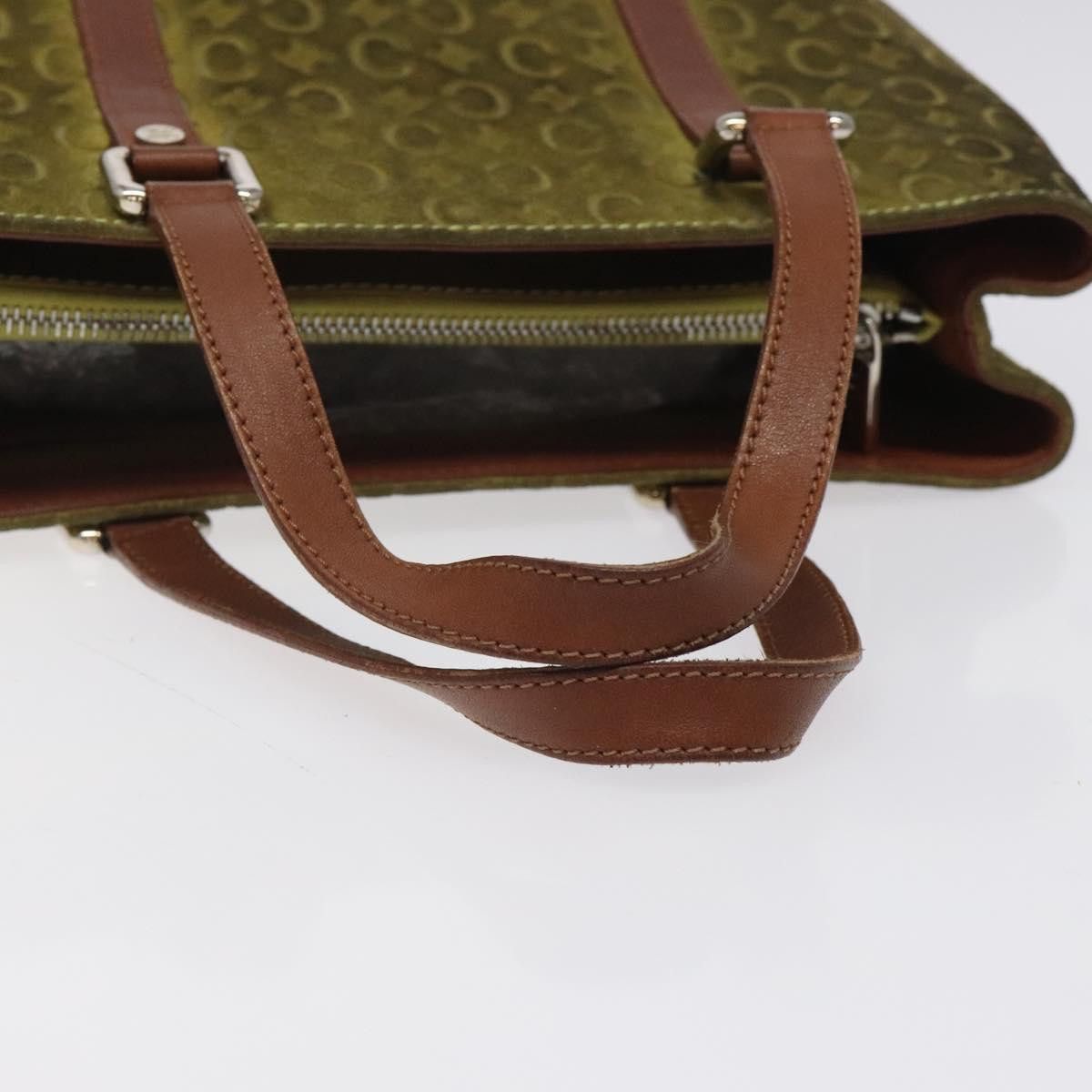 Celine CELINE C Macadam Canvas Hand Bag Suede Green Gold Size ONE SIZE - 7 Thumbnail