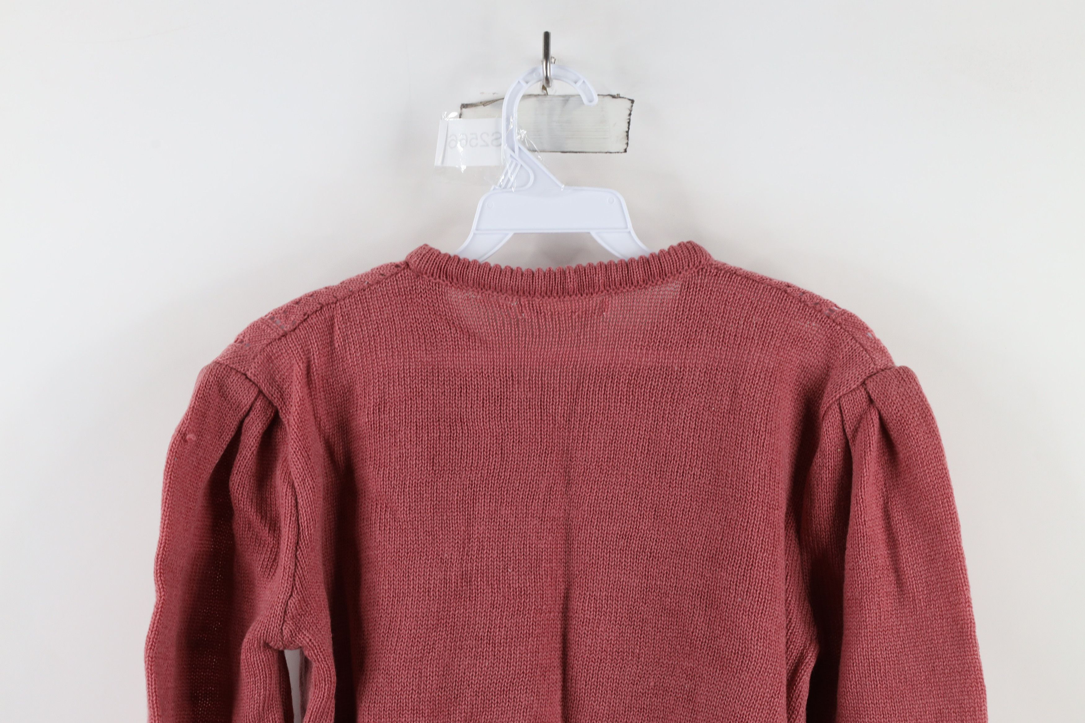 Vintage Vintage 80s 90s Mid Mod Puff Sleeve Beaded Knit Sweater Pink Size L / US 10 / IT 46 - 11 Thumbnail
