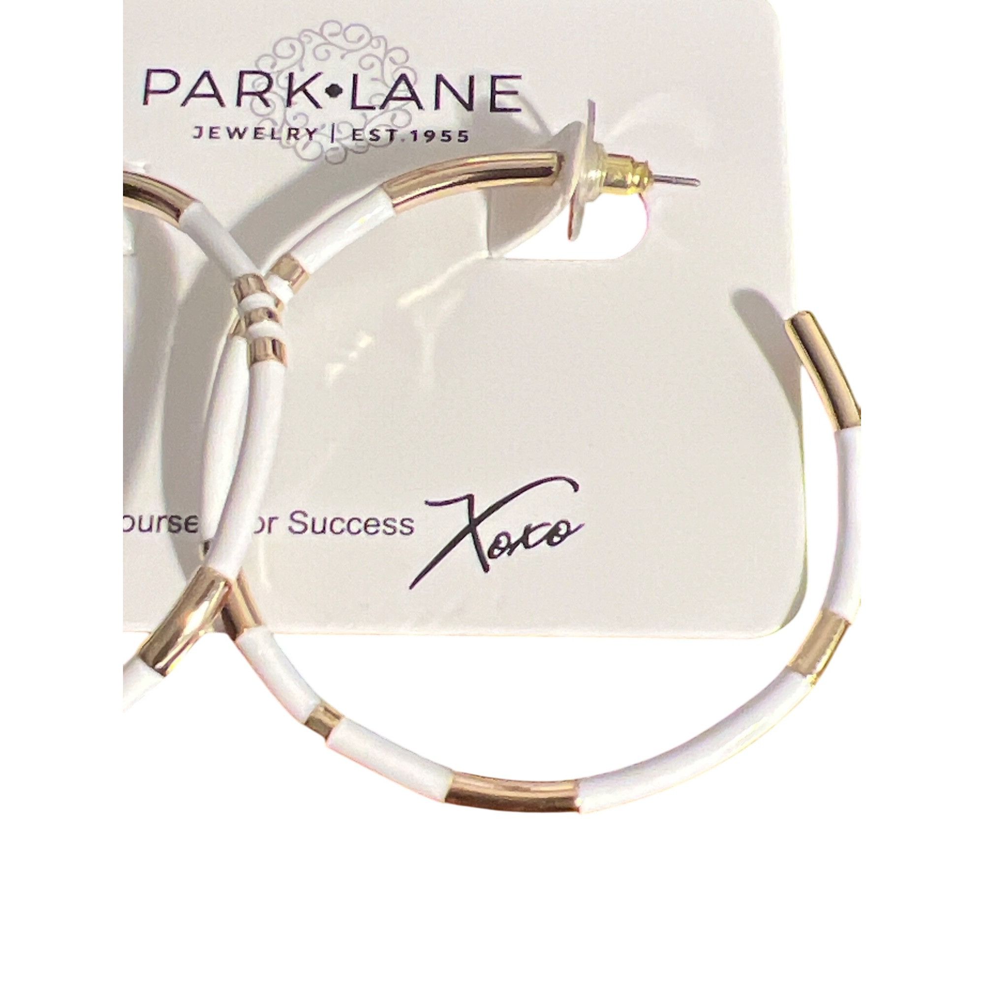 Other Park Lane Gold Tone Hoop Earrings White Enamel Pierced 2" Ac Size ONE SIZE - 2 Thumbnail