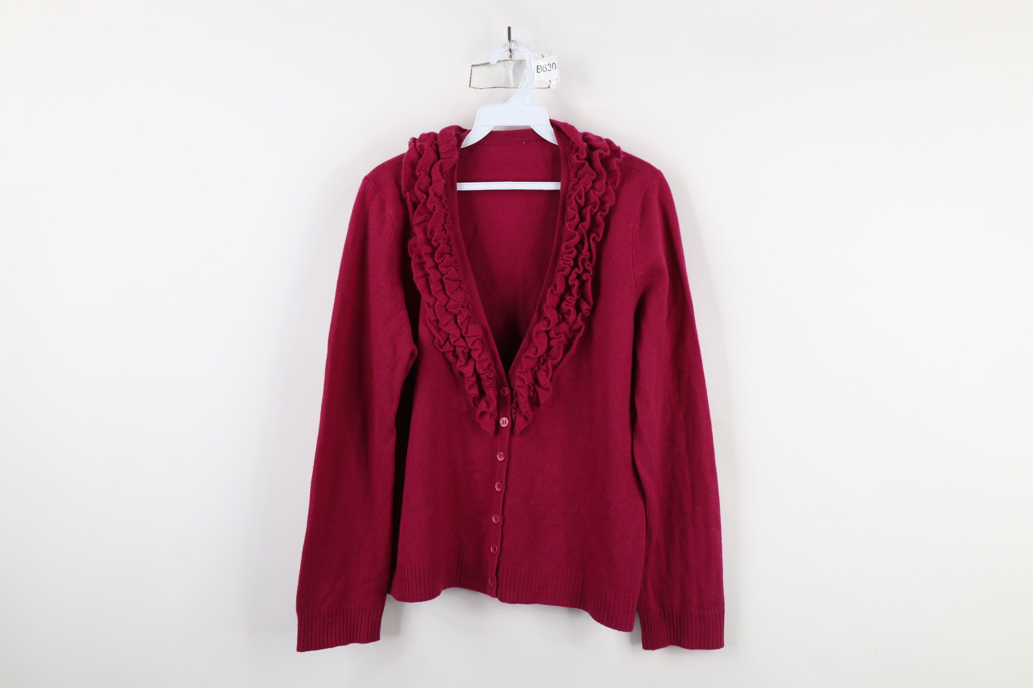 Vintage Vintage 90s Soft Cashmere Knit Ruffled Cardigan Sweater Pink Size XL / US 12-14 / IT 48-50 - 1 Thumbnail