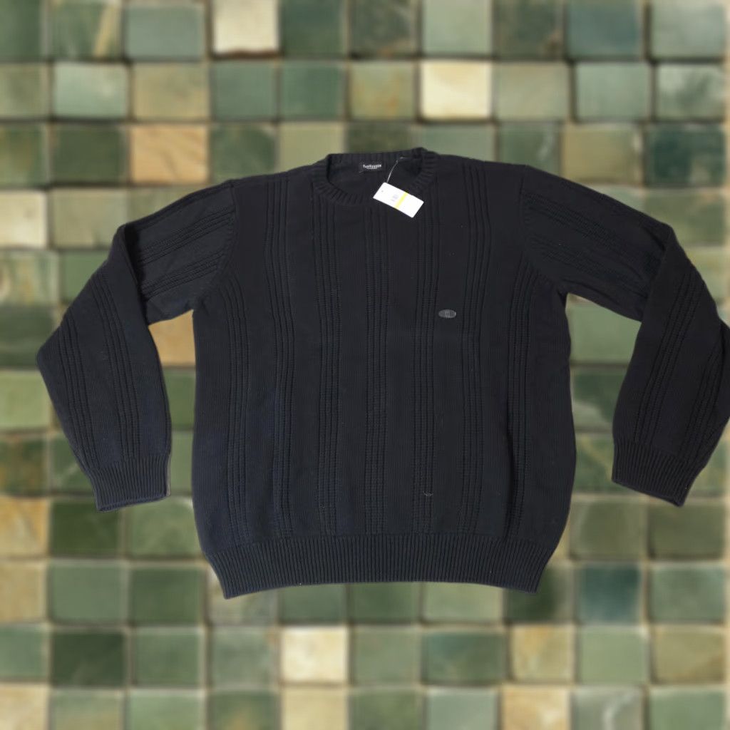 Fisherman Sweater Mens Medium Black Van Heusen Crewneck Pullover Thick Chunky