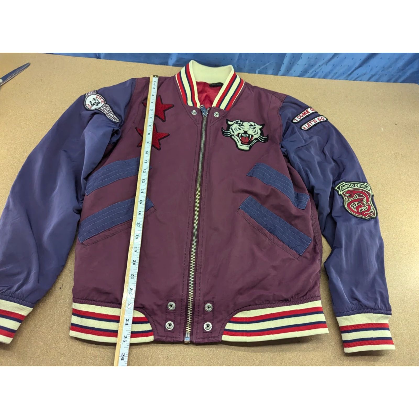Diesel Diesel J-Tendency Varsity Jacket Mens Size S Indigo Devils Bomber Red Blue Small Muliticolor Full Zip Pockets Water Resistant Polyester Size US S / EU 44-46 / 1 - 5 Thumbnail