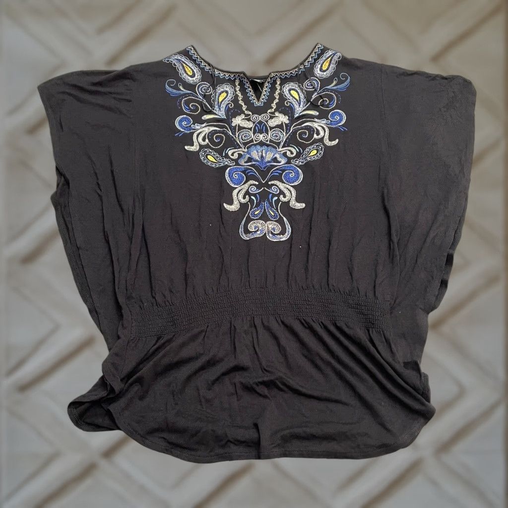 Vintage Style & Co. Bohemian Embroidered Blouse Womens M Black NWT Casual Shirt Kimono Sleeve V-Neck Size M / US 6-8 / IT 42-44 - 1 Thumbnail