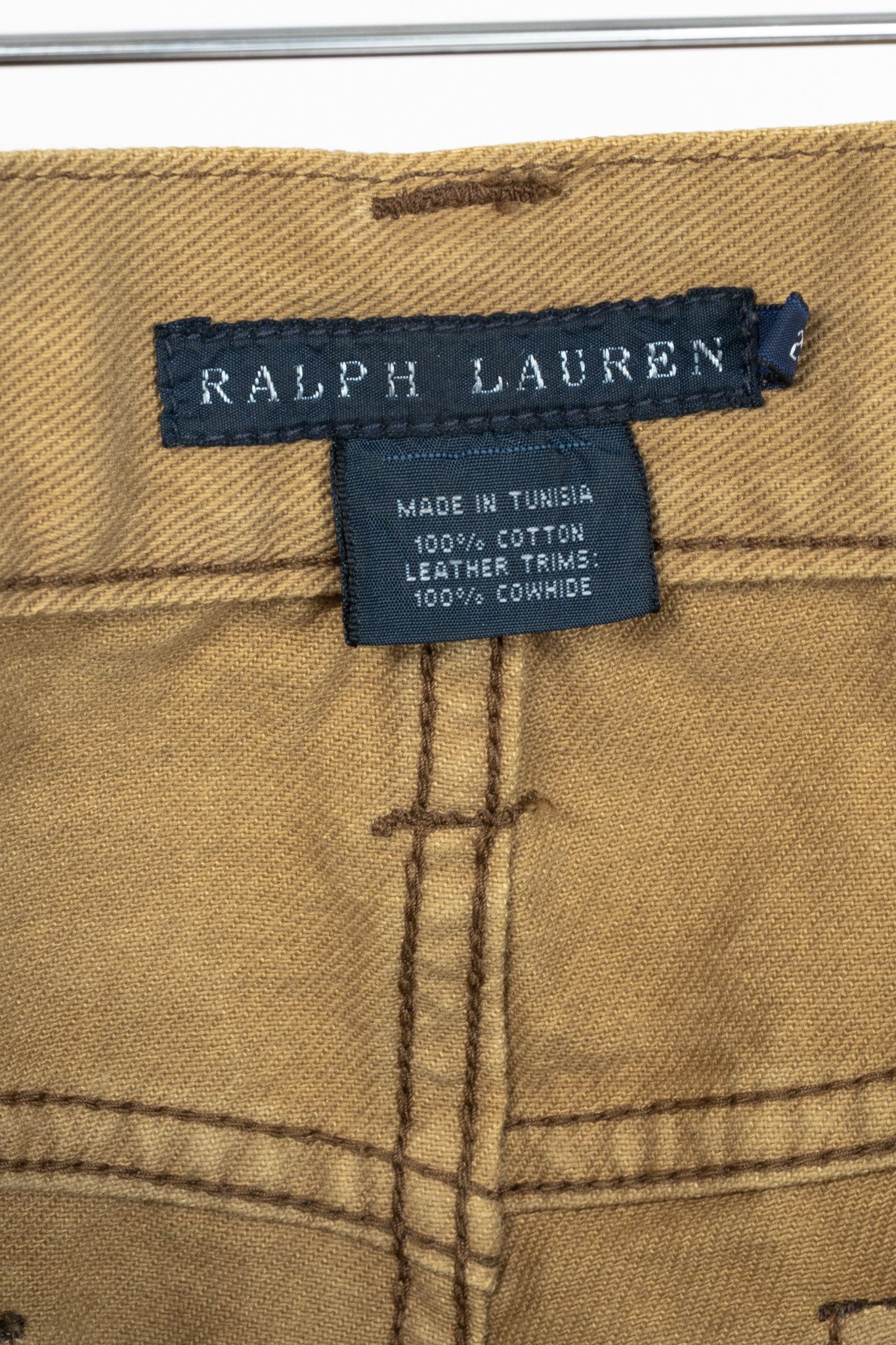 Ralph Lauren Ralph Lauren Tan Distressed Cotton Leather-Trim Jeans Size 29" - 4 Thumbnail