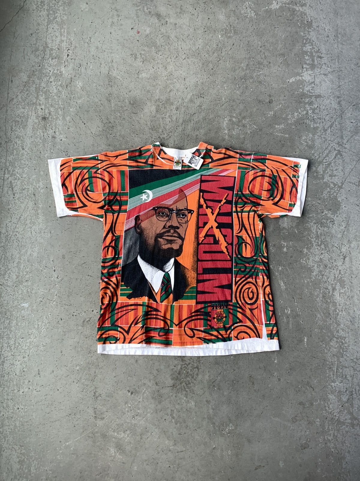 image of Vintage 90's Malcom X Positive People Aop Black History Tee in Orange, Men's (Size XL)