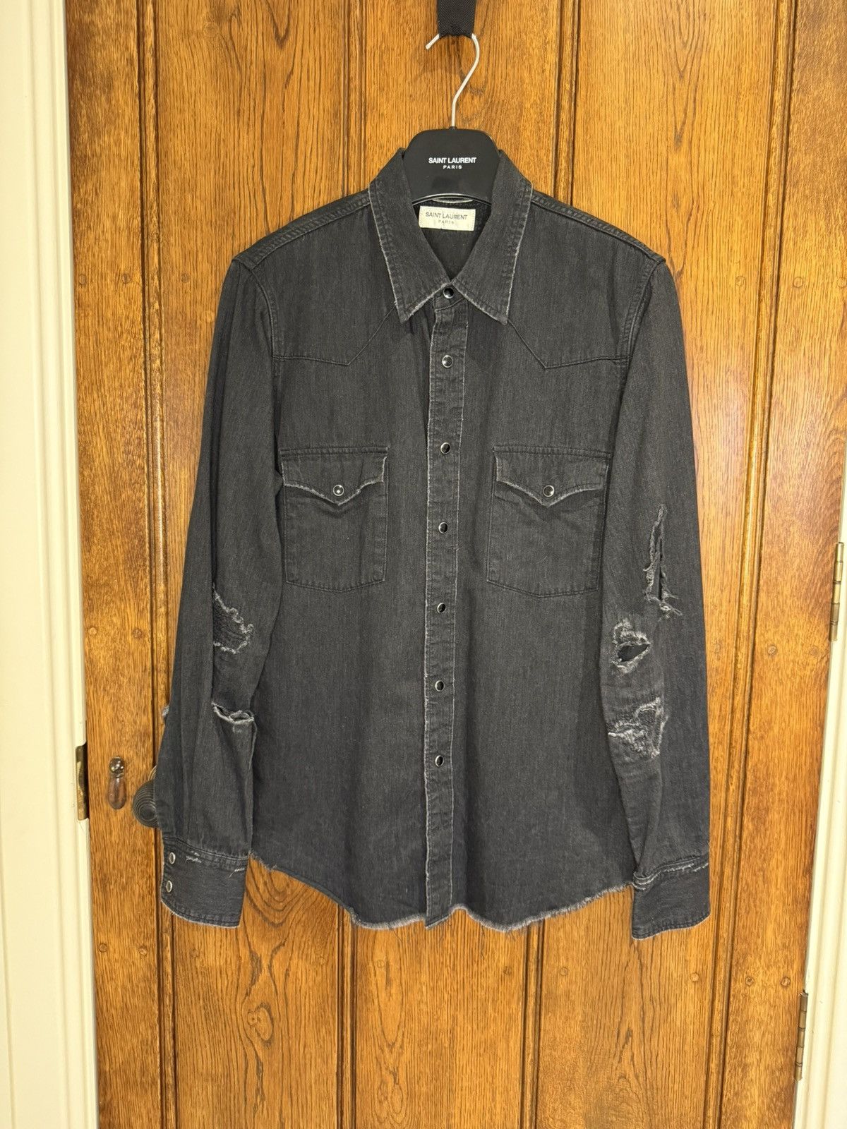 Saint Laurent Paris SS16 Saint Laurent surf sound crash black denim shirt Hedi M Size US M / EU 48-50 / 2 - 2 Thumbnail