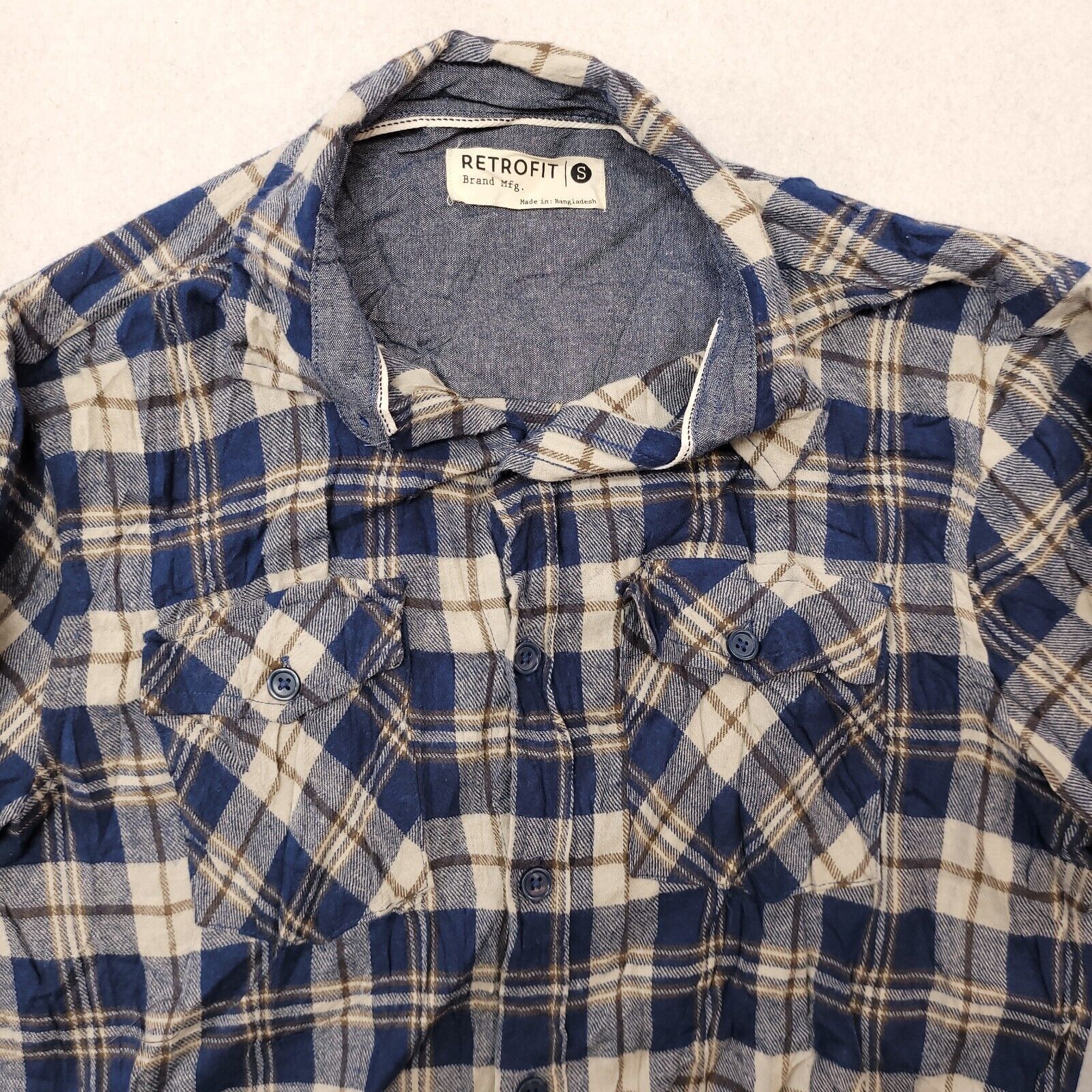 Retrofit Retrofit Madras Flannel Shirt Mens Size Small S Blue White Size US S / EU 44-46 / 1 - 1 Thumbnail