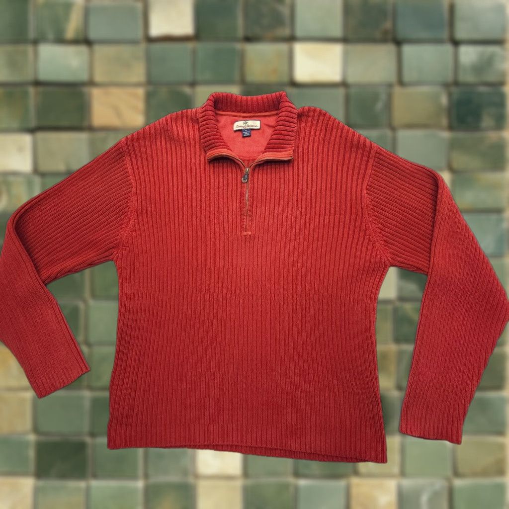 Tommy Bahama Tommy Bahama Sweater XL Red 1/4 Zip Heavyweight Mock Neck Knit Pullover Mens Size US XL / EU 56 / 4 - 1 Thumbnail
