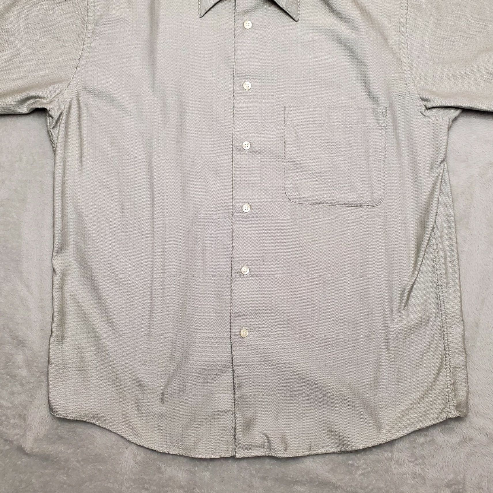 Vintage Essante Shirt Men Medium Beige 15.5 Herringbone Cotton Blend Casual Short Sleeve Button-Up Size US L / EU 52-54 / 3 - 3 Thumbnail