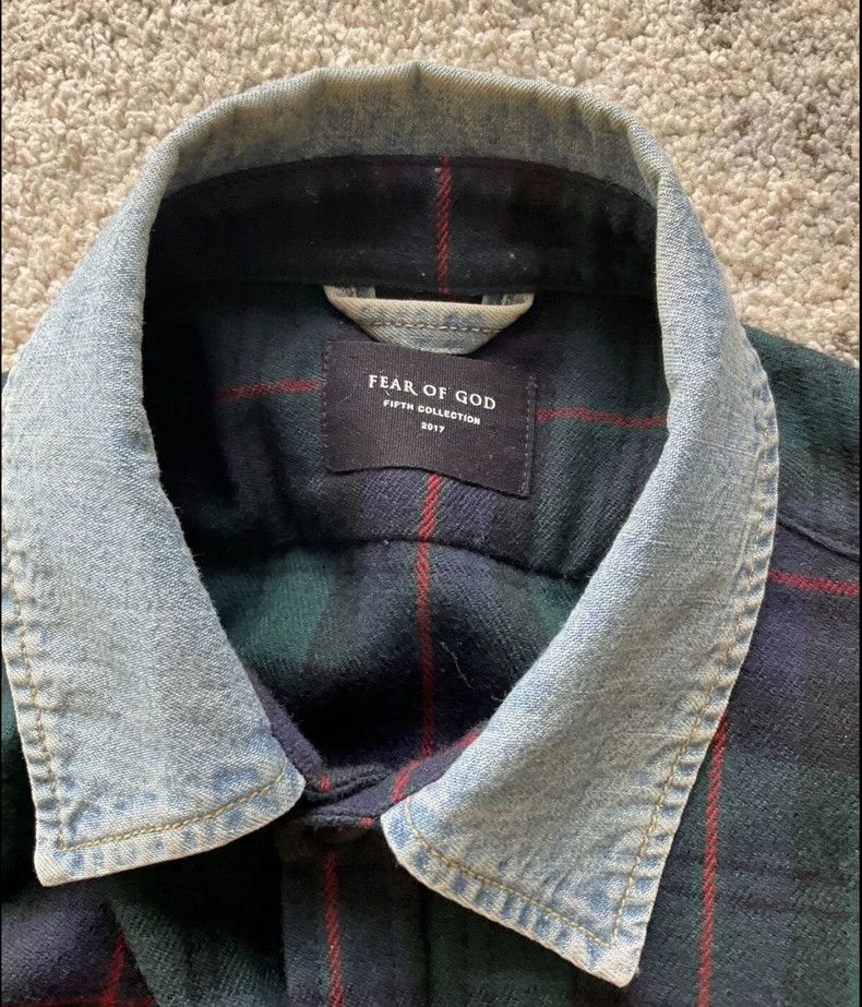 Fear of God Fear of God Green checkered denim collar shirt Size US M / EU 48-50 / 2 - 3 Thumbnail