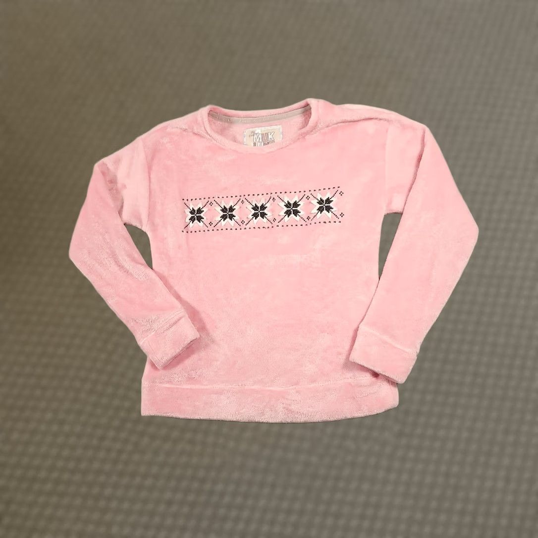 Vintage MUK LUKS Sweater Womens Small Pink Fuzzy Fleece PullOver Fair Isle Snowflake Shirt Size S / US 4 / IT 40 - 1 Thumbnail