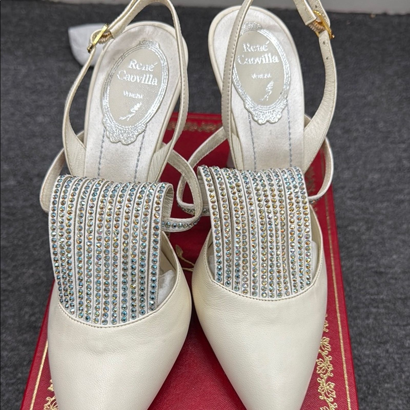 Rene Caovilla NWT Rene Caovilla Cream and Silver Womens Shoes Size 37 US 7 Size US 7 / IT 37 - 1 Thumbnail