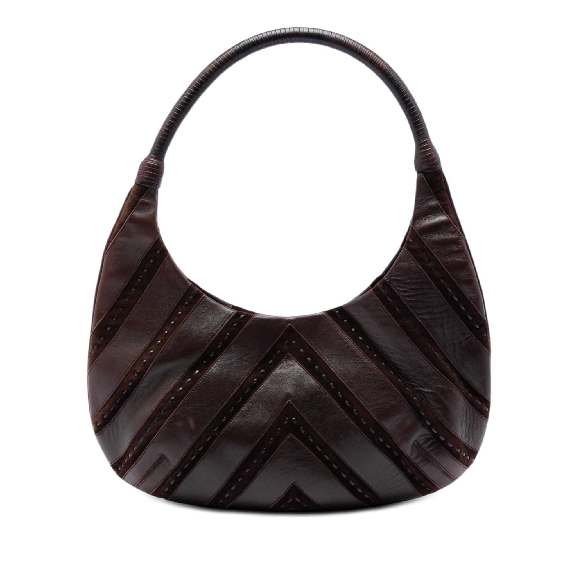 Salvatore Ferragamo Chevron Calfskin and Studded Suede Hobo Size ONE SIZE - 1 Thumbnail
