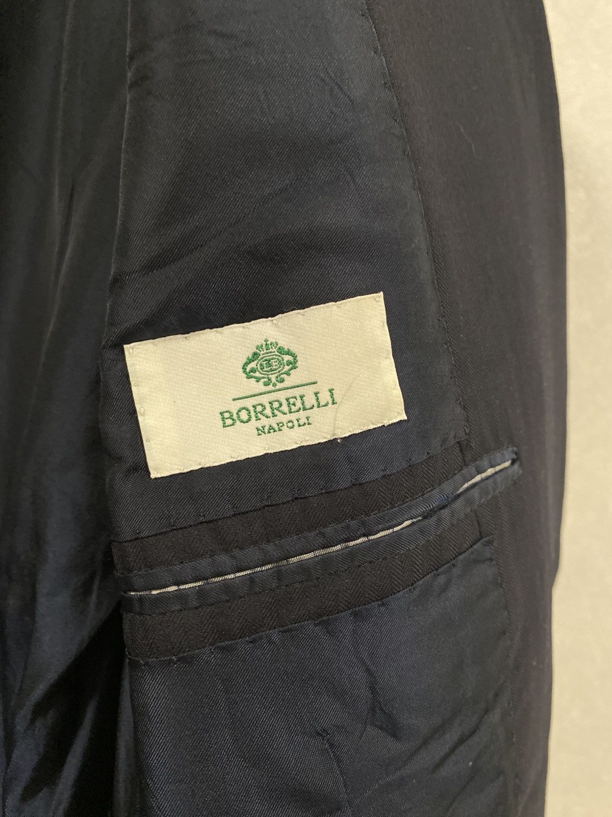 Luigi Borrelli Borelli Napoli Dark Blue Herringbone Wool Blazer Size: 50 Size 50R - 7 Thumbnail