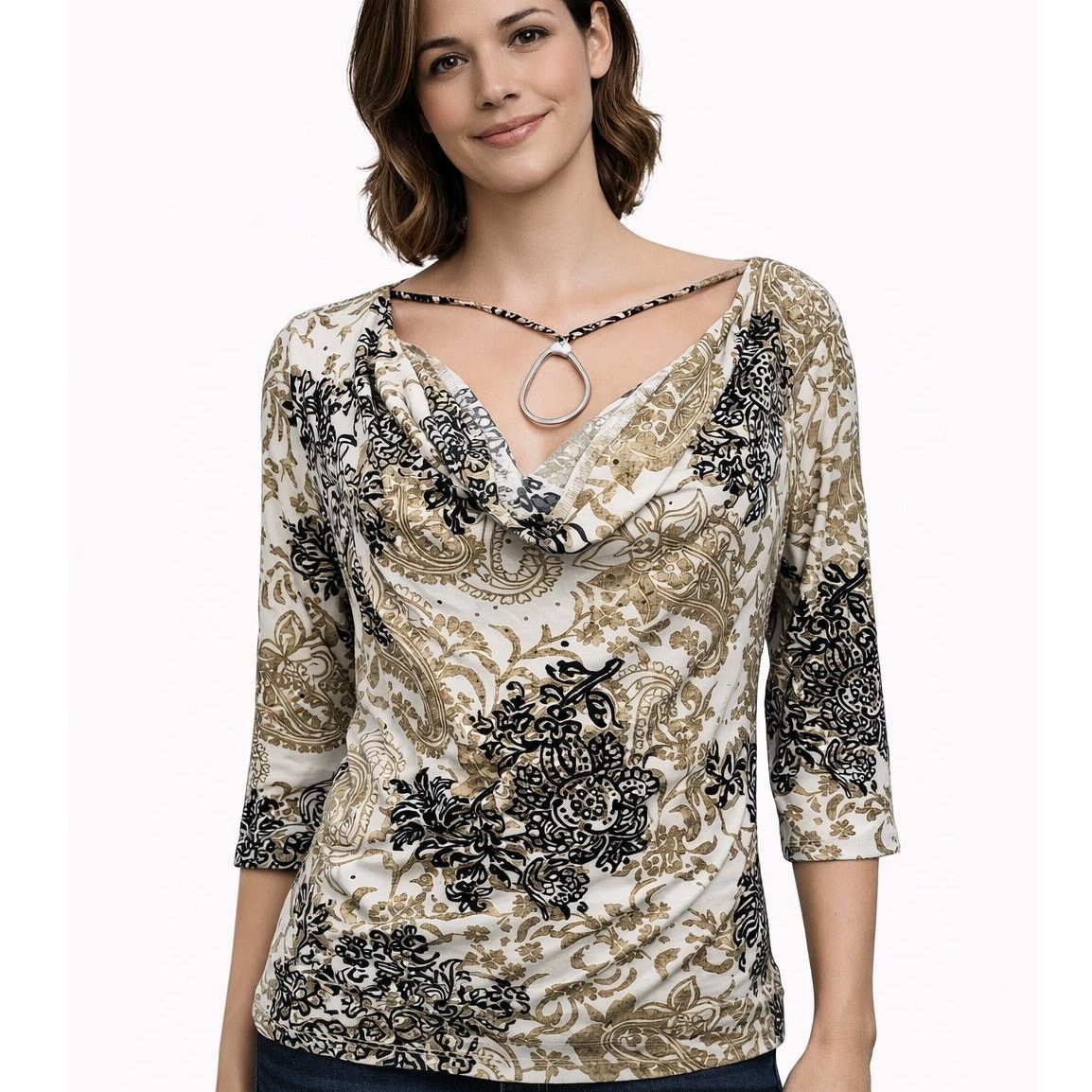 Vintage AGB Draped Neck w Necklace Attached Top Gold Sparkle L Size L / US 10 / IT 46 - 1 Thumbnail