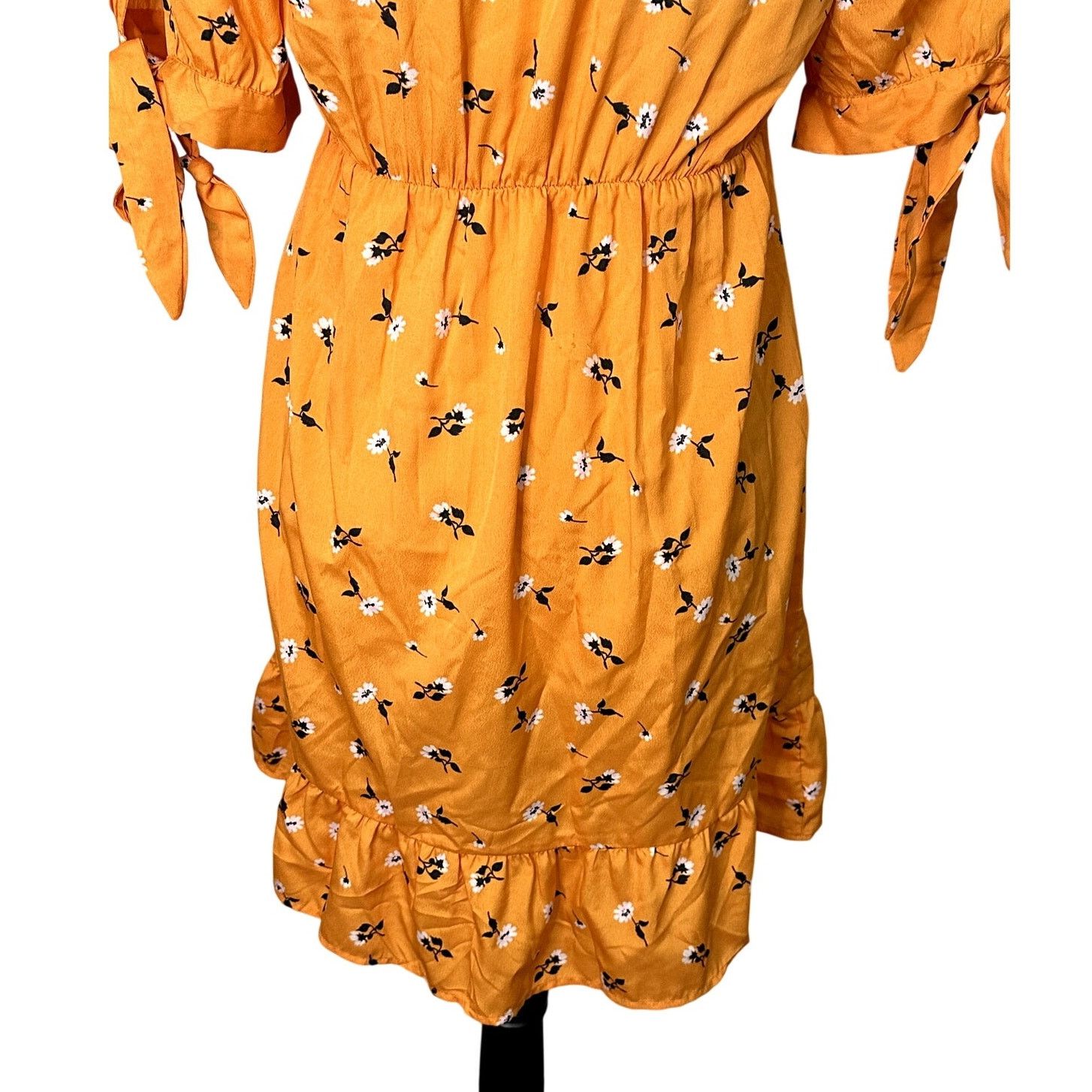 Other Vero Mada Women Orange Floral Tie Short Sleeve Mini Dress XS Size XS / US 0-2 / IT 36-38 - 7 Thumbnail