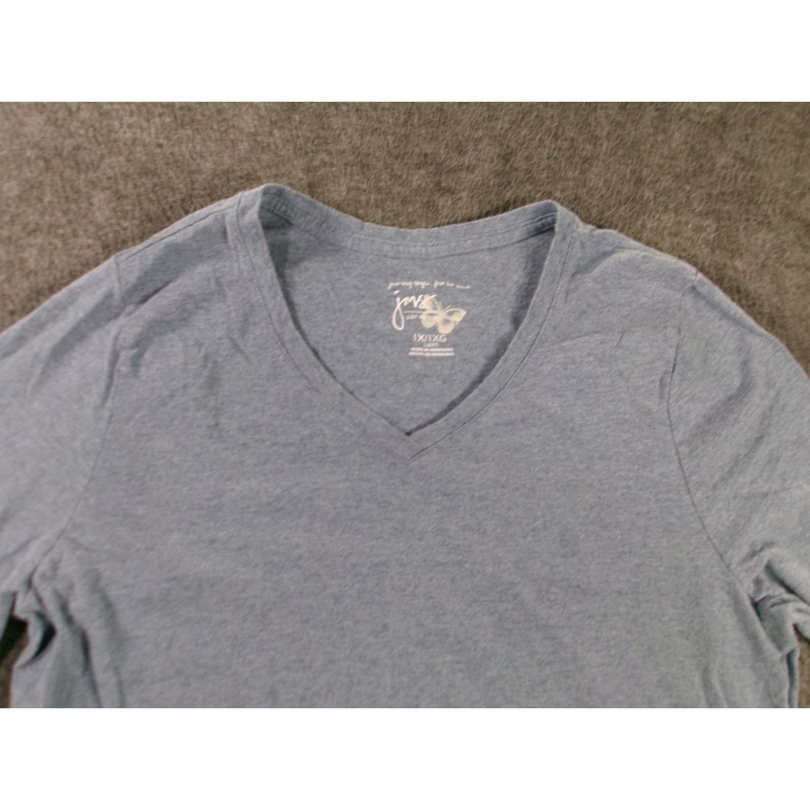 Vintage Just My Size Top Women 1X Heather Blue Soft Casual Base Layer Capsule Classic Shirt Long Sleeve V-Neck Womens Size XL / US 12-14 / IT 48-50 - 2 Thumbnail