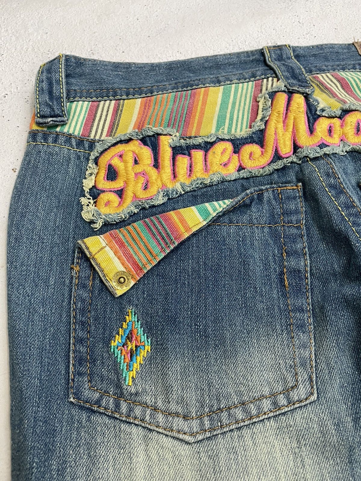 Japan Blue Vintage Blue Moon Blue Embroidery Tartan Plaid Junya Style Size 29" - 19 Thumbnail