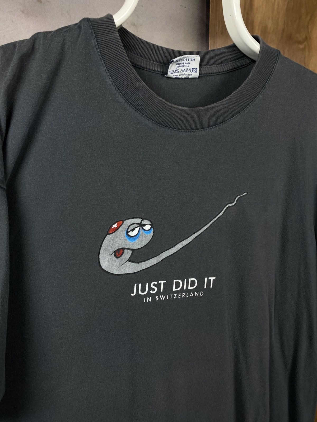 Vintage 🙊Vintage 90s Humor T-Shirt Nike Sperm Just Did It In Switze🙊 Size US XL / EU 56 / 4 - 2 Thumbnail