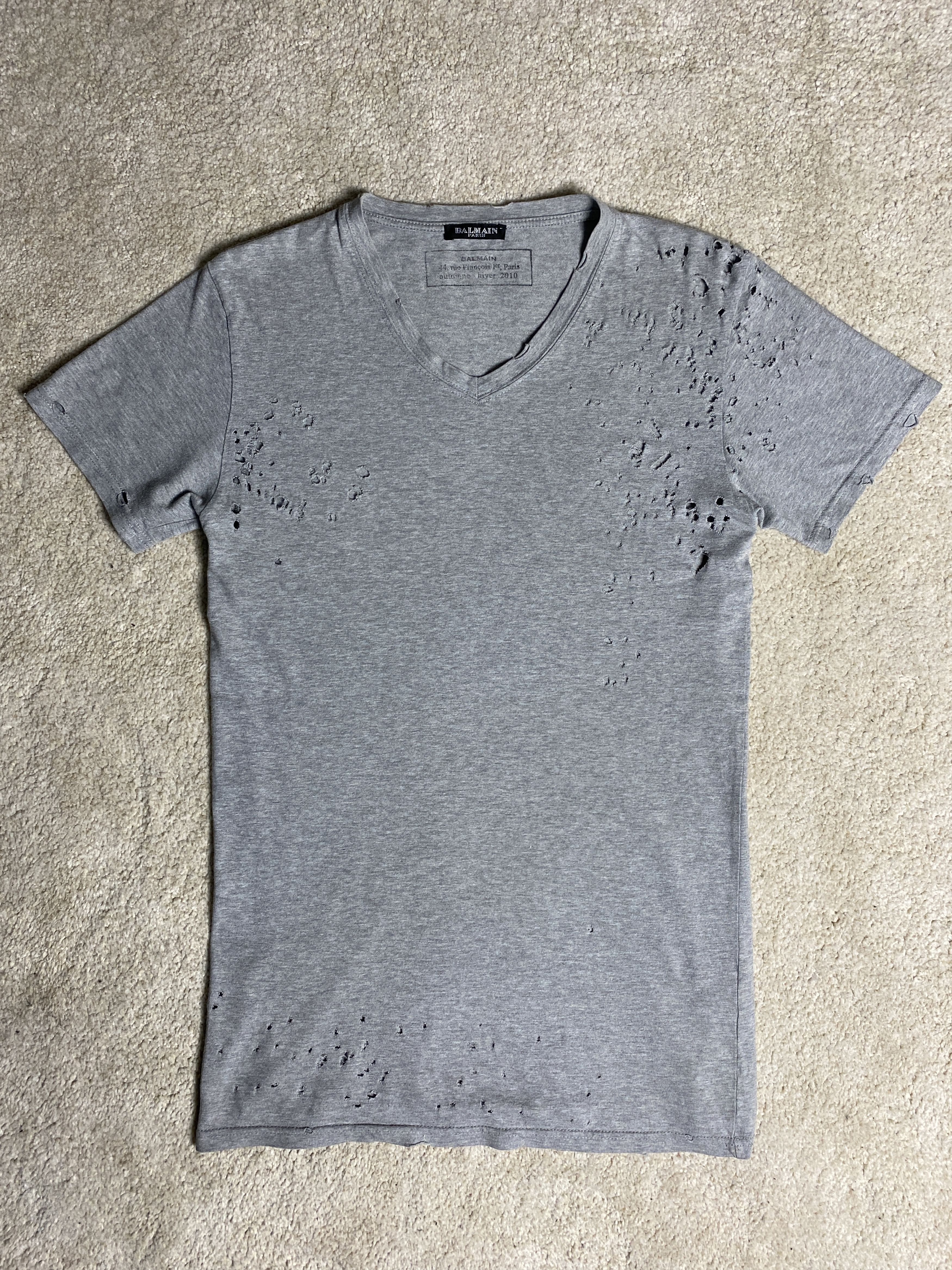 image of Balmain S/s 2010 Destroyed T-Shirt Tee in Grey, Men's (Size Small)